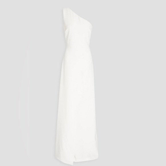 HALSTON MAXI Elegant One-Shoulder White Dress W/ Asymmetrical Wrap MSRP$623 - Picture 3 of 3
